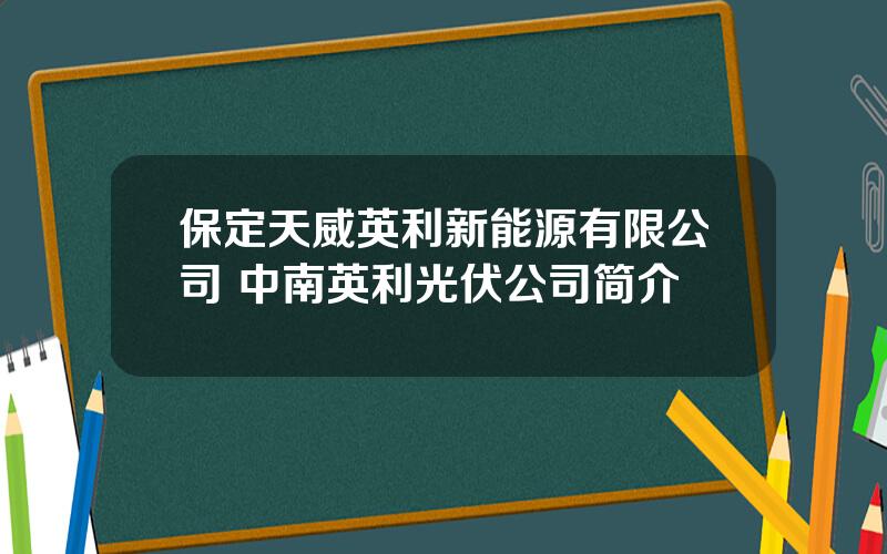 保定天威英利新能源有限公司 中南英利光伏公司简介